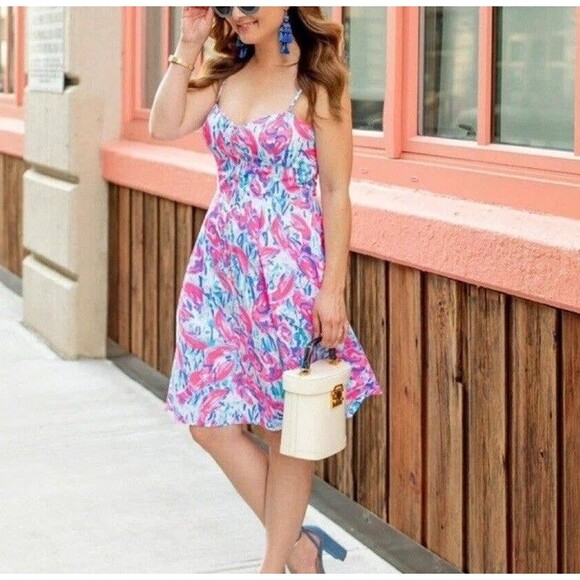 LILLY PULITZER Easton Dress COSMIC CORAL CRACKED UP Women’s Size 2 Lobster Beach - Picture 1 of 14